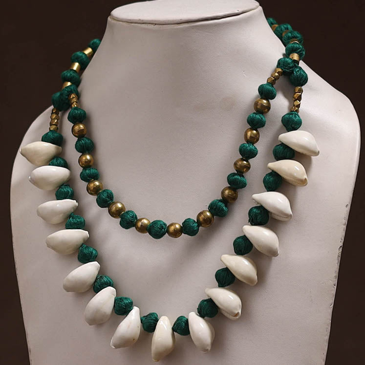 Tribal Odisha Dokra Thread & Shell Work Handmade Necklace 02