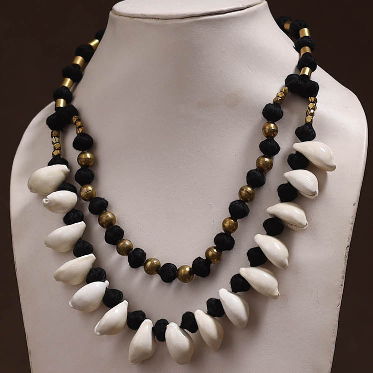 Tribal Odisha Dokra Thread & Shell Work Handmade Necklace 03
