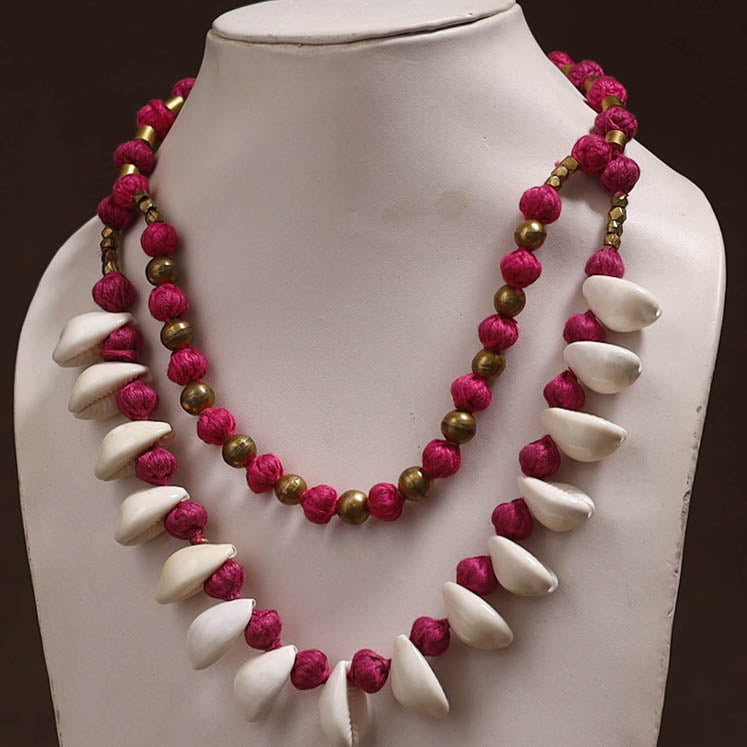 Tribal Odisha Dokra Thread & Shell Work Handmade Necklace 06