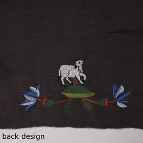 Black Bengal Kantha Embroidery Raw Silk Blouse Piece 