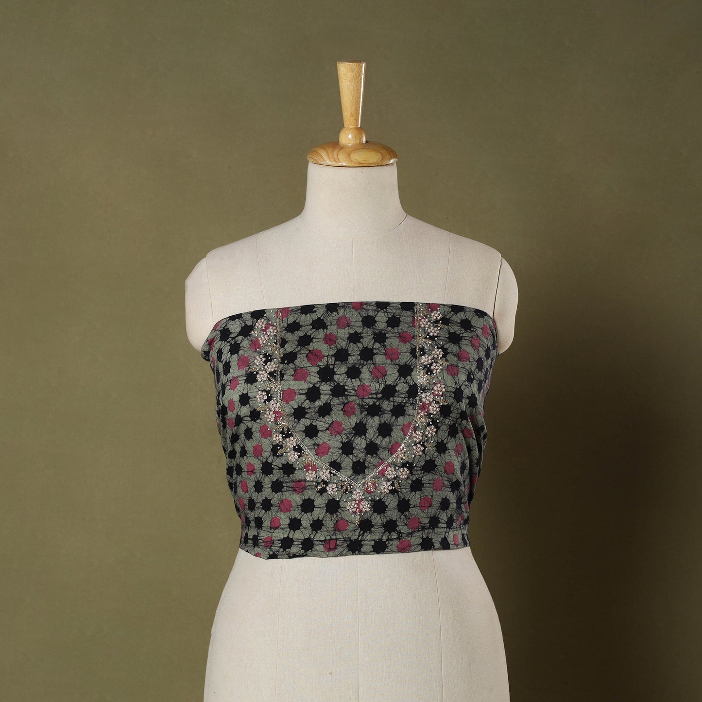 Batik Print Hand Embroidery Cotton Blouse Piece