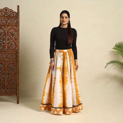  24 Kali Yellow Patchwork Cotton Long Shibori Tie-Dye Skirt
