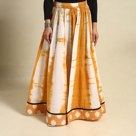  24 Kali Yellow Patchwork Cotton Long Shibori Tie-Dye Skirt