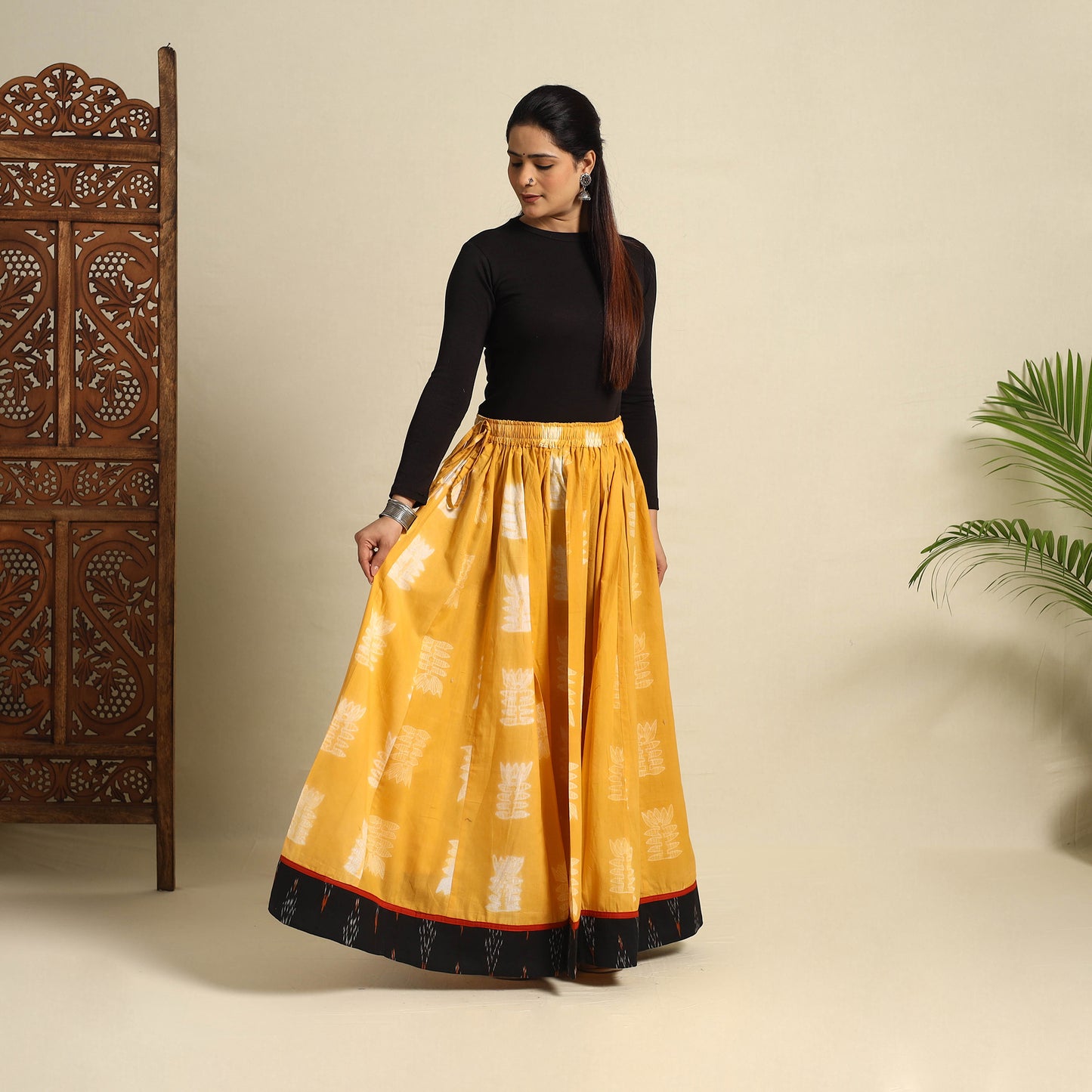 Buy 24 Kali Yellow Patchwork Cotton Long Shibori Tie-Dye Skirt