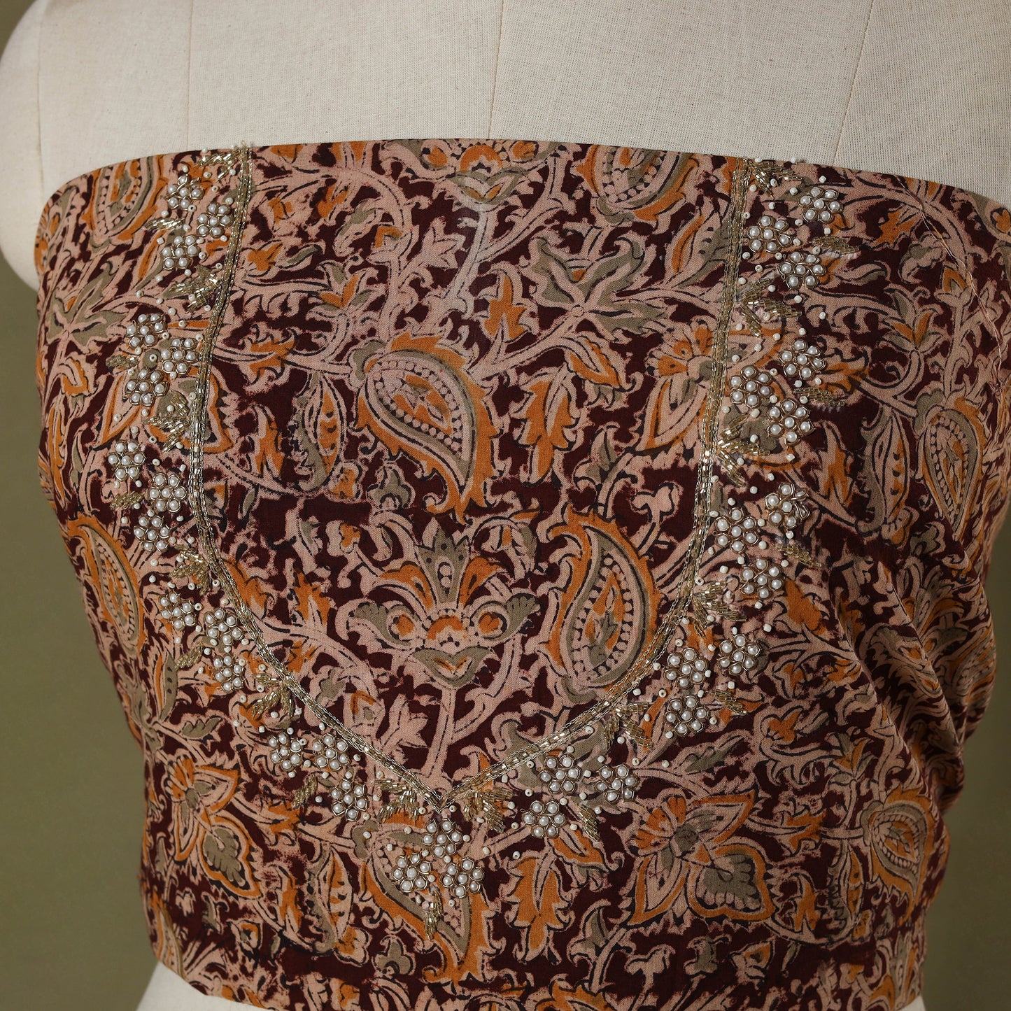 Maroon - kalamkari hand embroidery cotton blouse piece 21