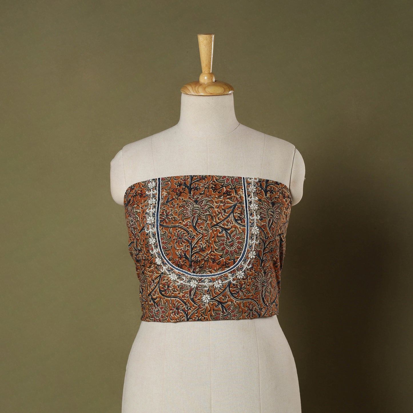 Orange - kalamkari hand embroidery cotton blouse piece 24