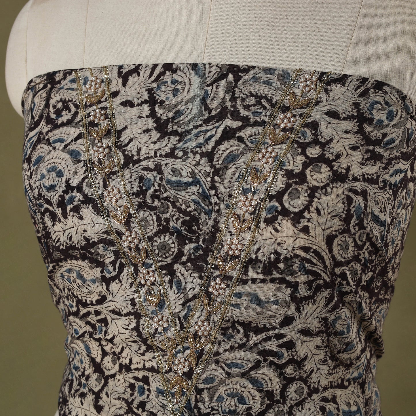 Kalamkari Print Hand Embroidery Cotton Blouse Piece 