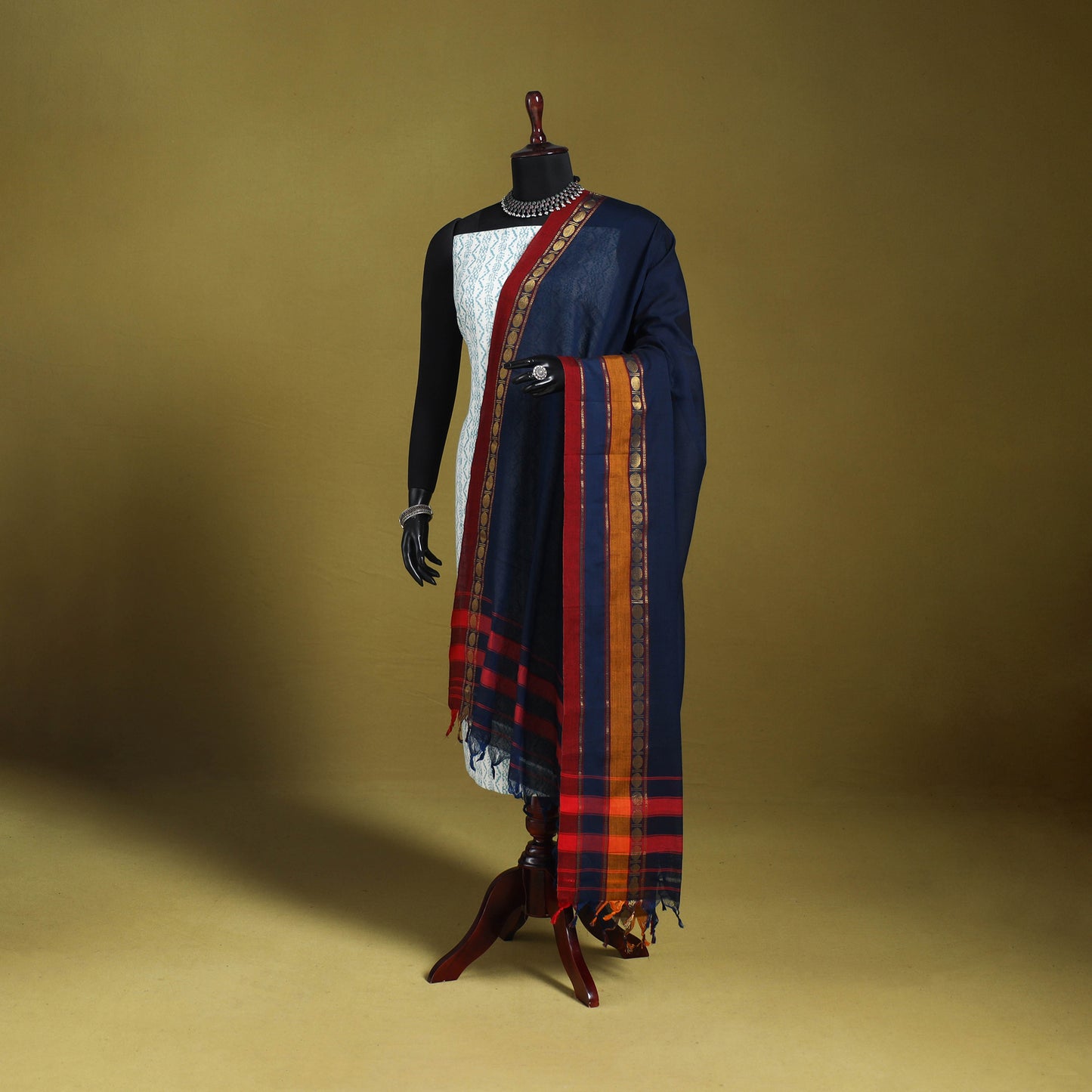 Blue - dharwad cotton dupatta with zari border 02