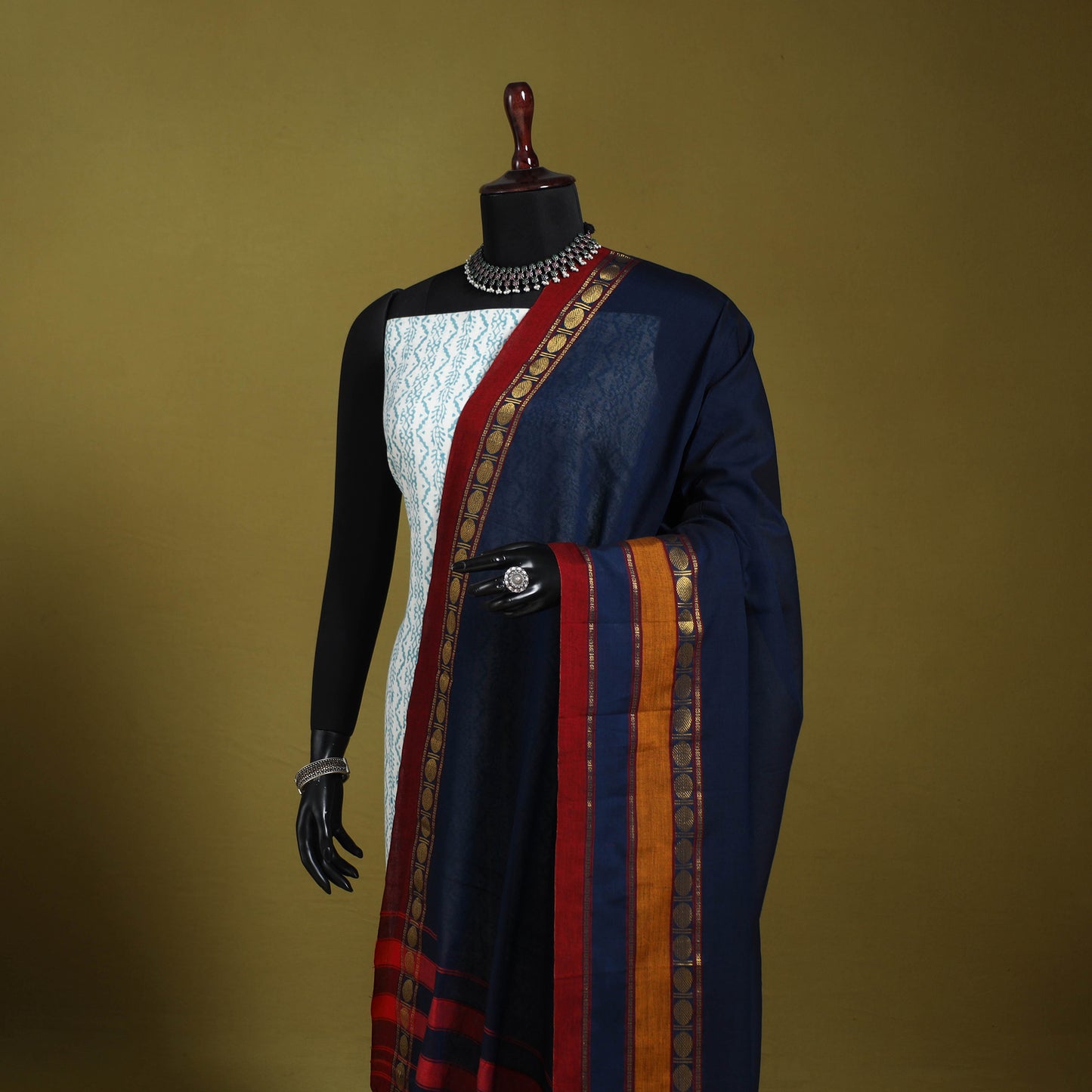 Blue - dharwad cotton dupatta with zari border 02