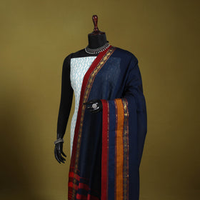 Blue - dharwad cotton dupatta with zari border 02