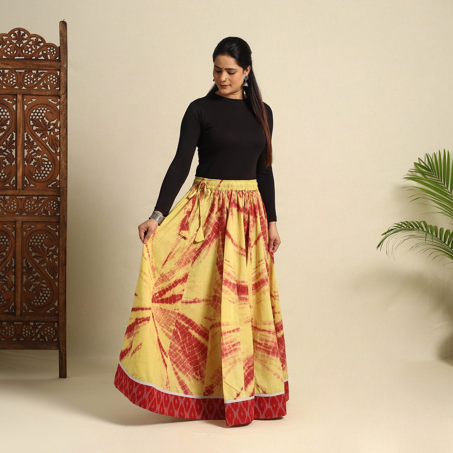 Buy 24 Kali Yellow Patchwork Cotton Long Shibori Tie-Dye Skirt