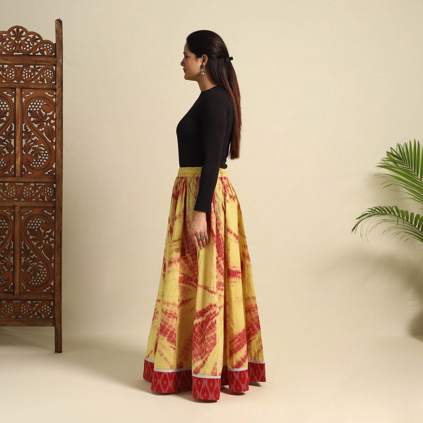 Buy 24 Kali Yellow Patchwork Cotton Long Shibori Tie-Dye Skirt