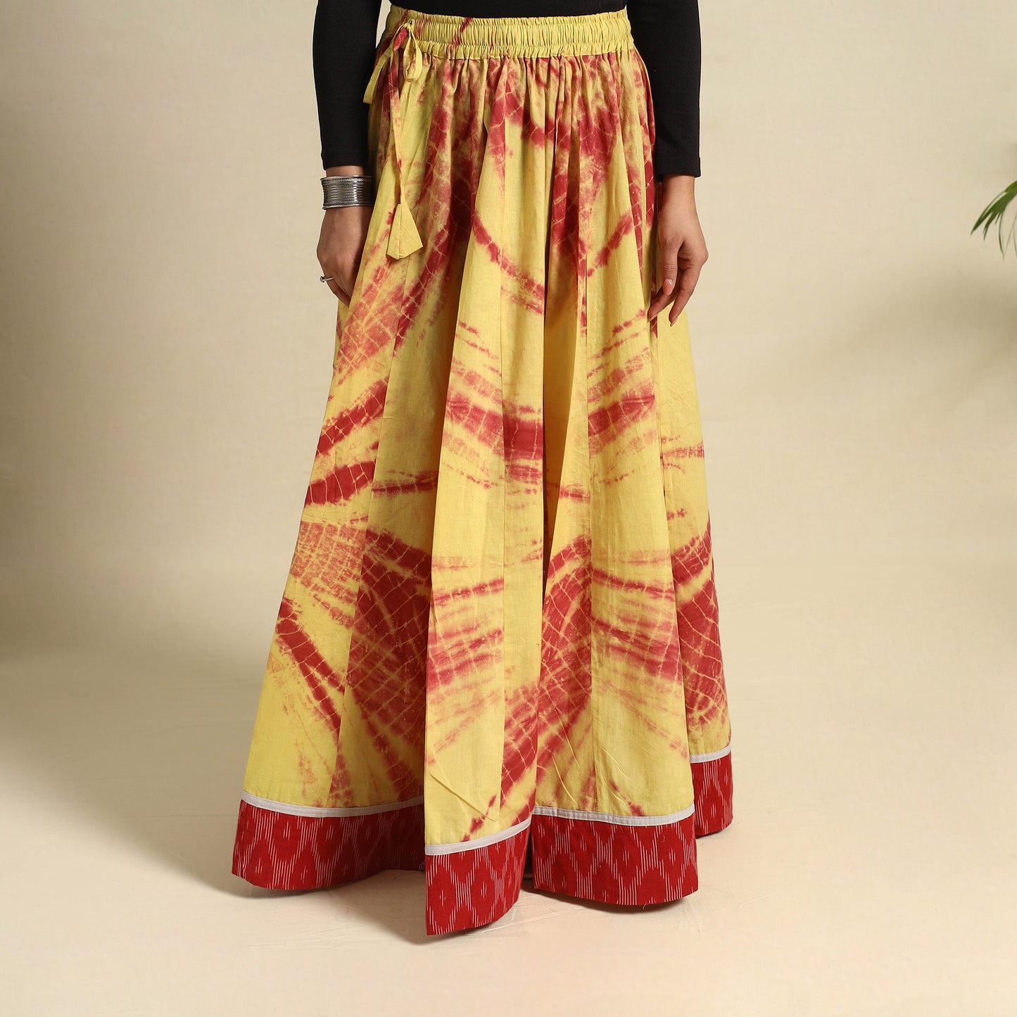 Buy 24 Kali Yellow Patchwork Cotton Long Shibori Tie-Dye Skirt