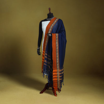Blue - dharwad cotton dupatta with zari border 03