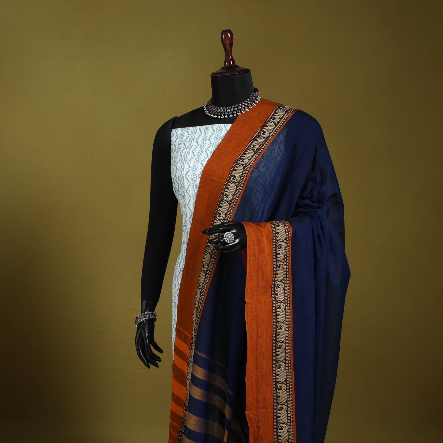 Blue - dharwad cotton dupatta with zari border 03