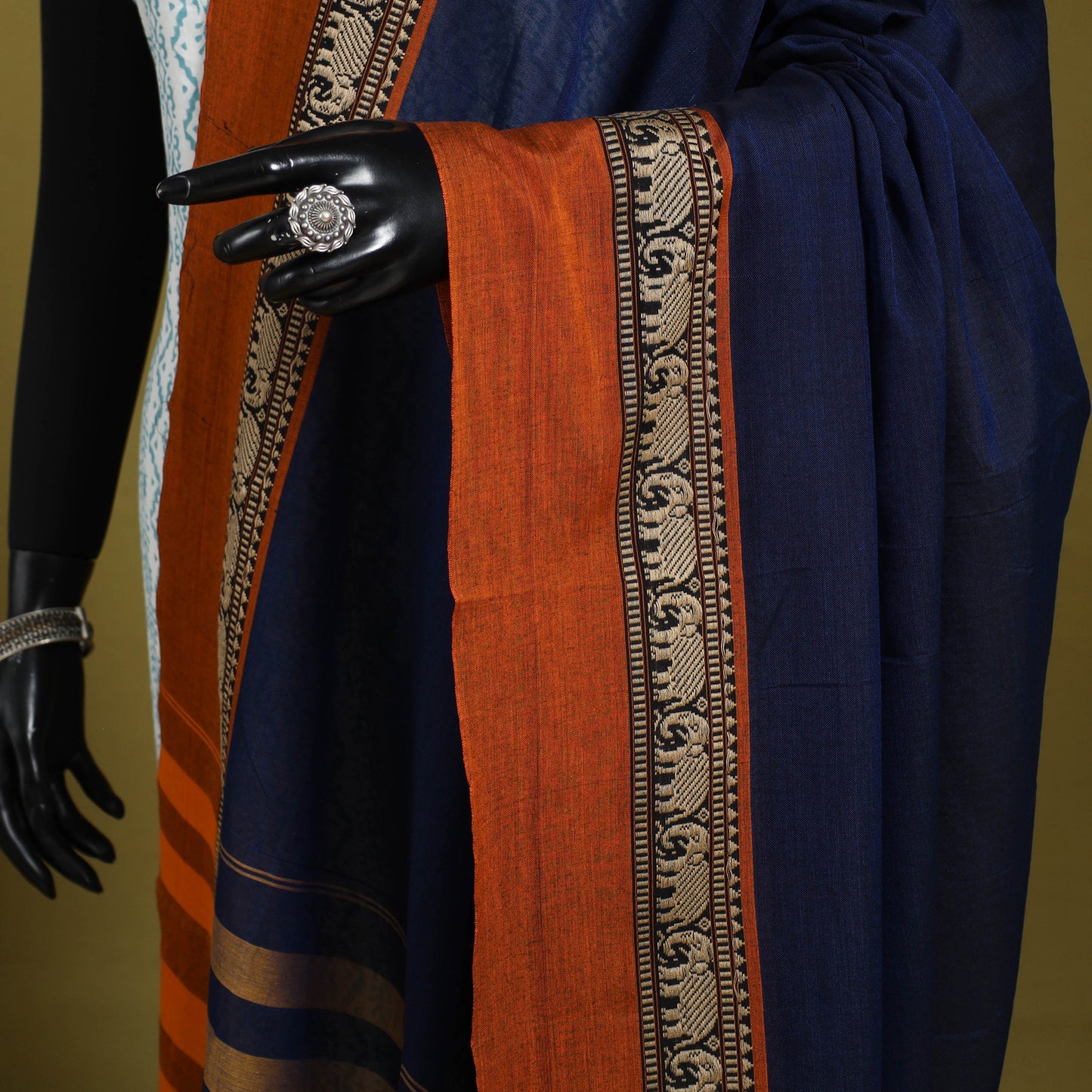 Blue - dharwad cotton dupatta with zari border 03