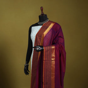 Purple - dharwad cotton dupatta with zari border 05