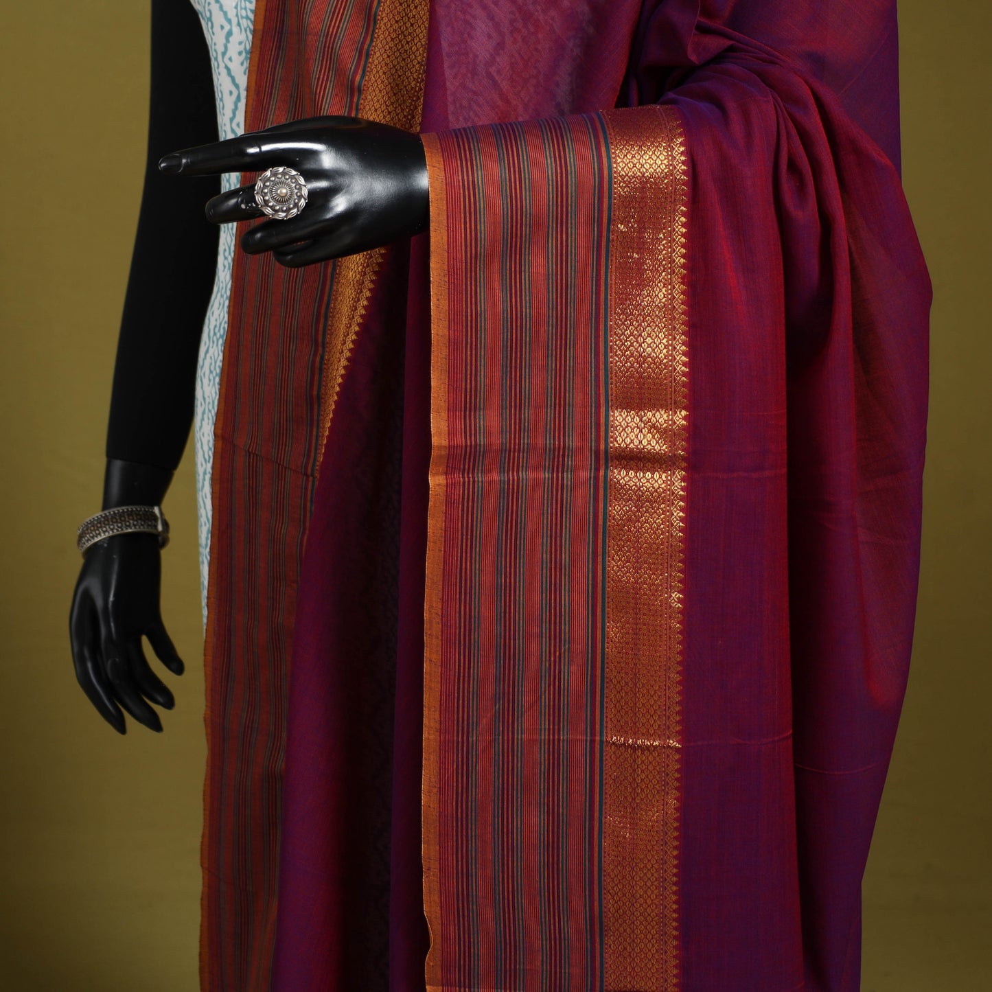 Purple - dharwad cotton dupatta with zari border 05