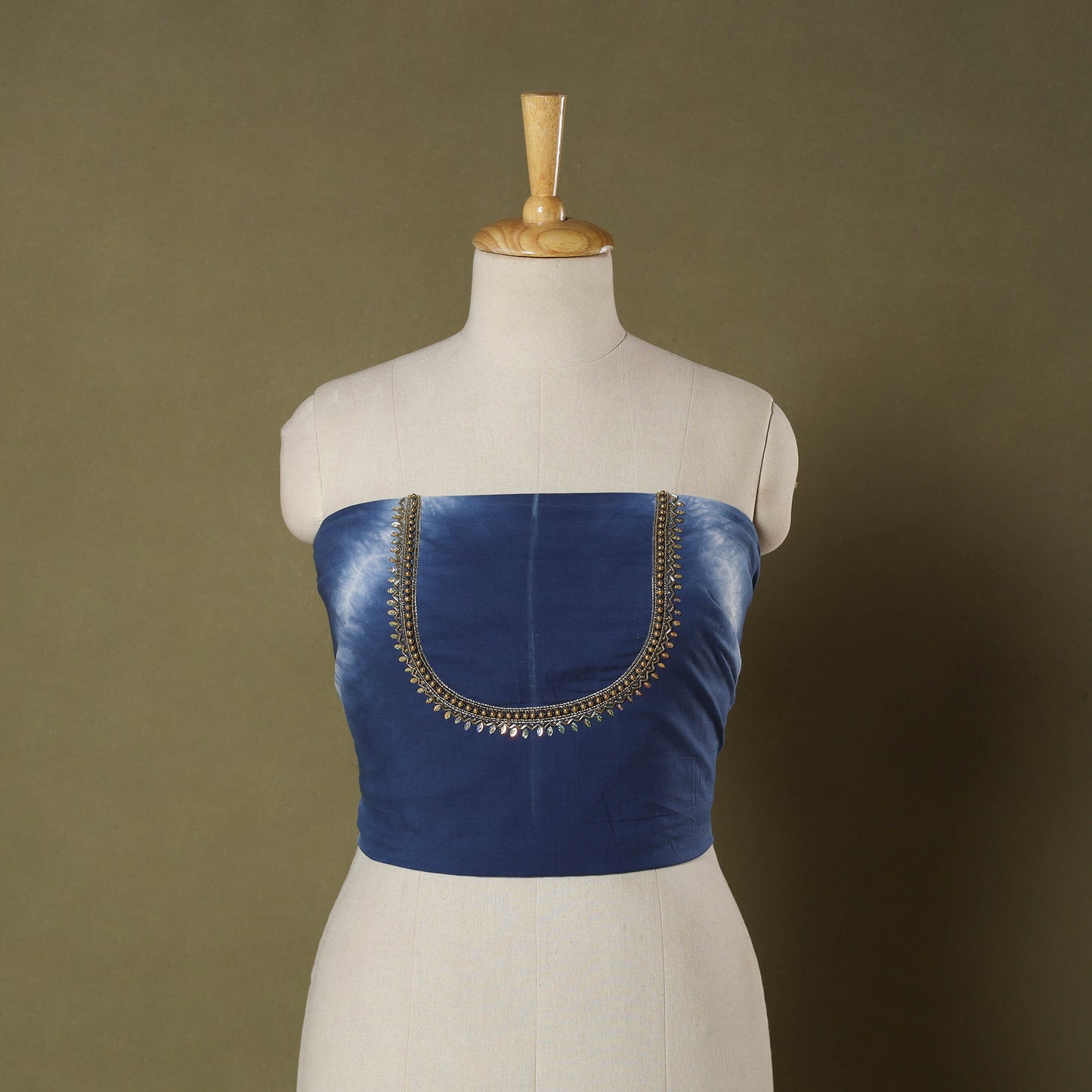 Blue - shibori hand embroidery cotton blouse piece 48