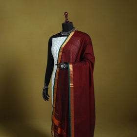 Maroon - dharwad cotton dupatta with zari border 07
