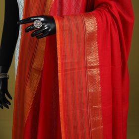 Red - dharwad cotton dupatta with zari border 09