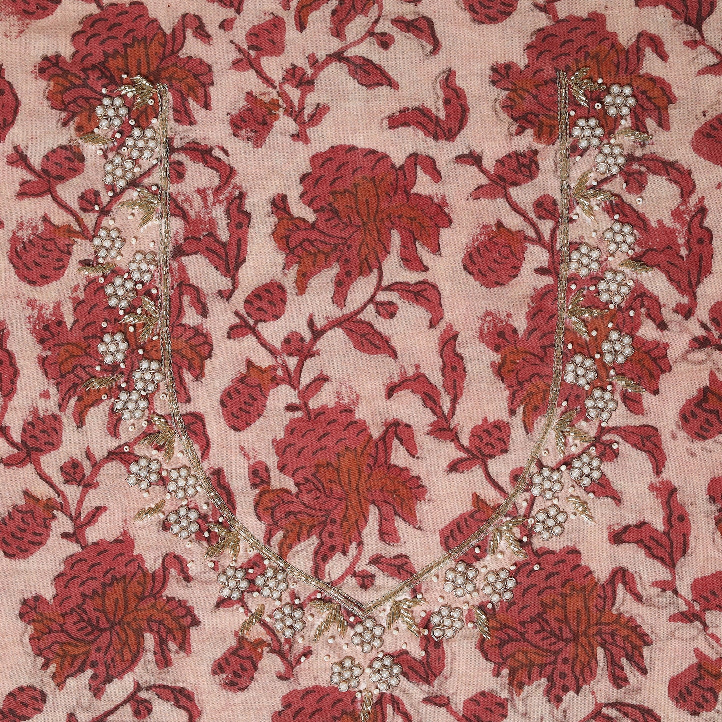 Pink - jahota hand embroidery cotton blouse piece 49