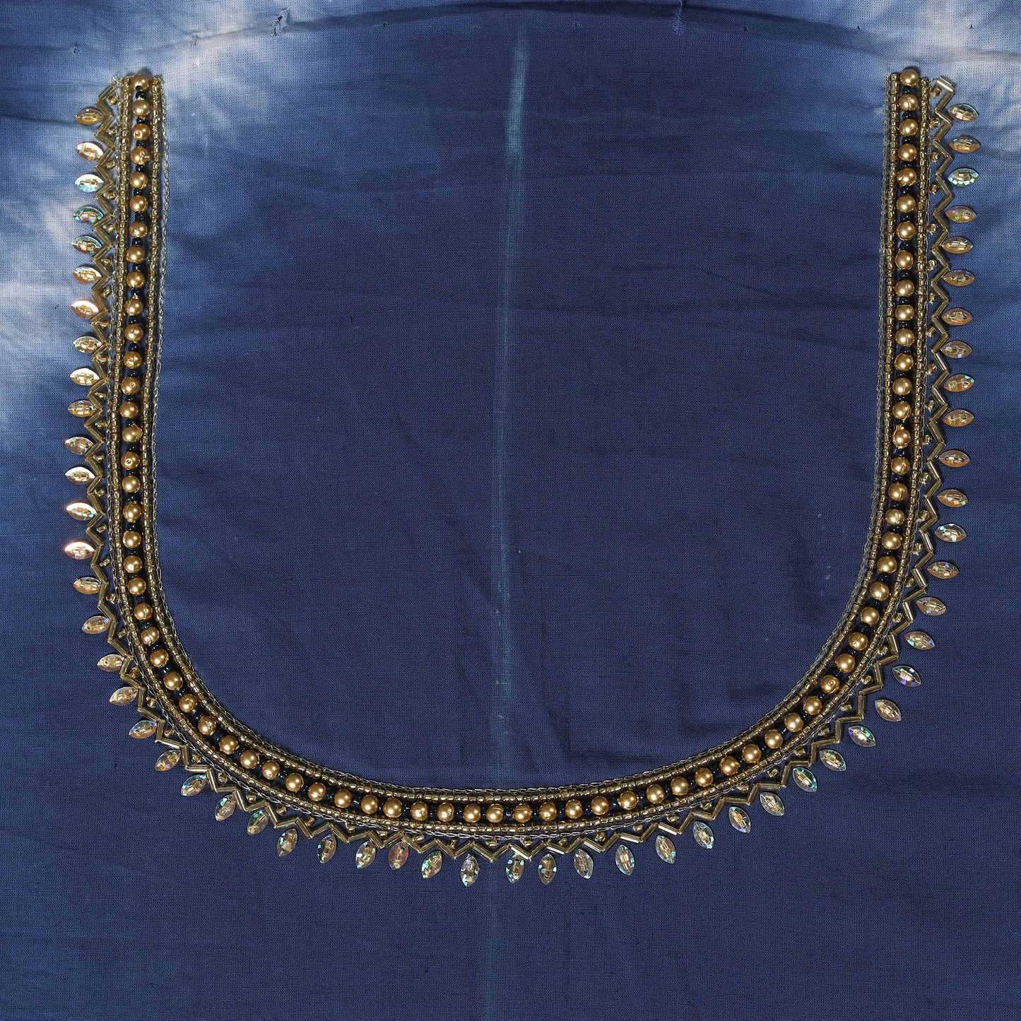 Blue - shibori hand embroidery cotton blouse piece 48