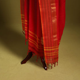 Red - dharwad cotton dupatta with zari border 09