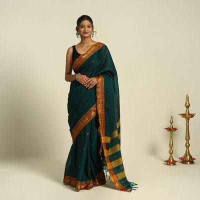 Buy Green Mercerised Cotton Zari Border Dharwad Saree