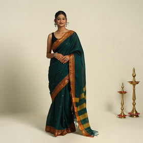 Buy Green Mercerised Cotton Zari Border Dharwad Saree