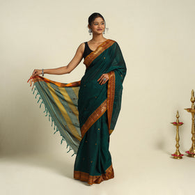 Buy Green Mercerised Cotton Zari Border Dharwad Saree