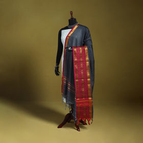 Grey - dharwad cotton dupatta with zari border 10