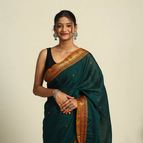 Buy Green Mercerised Cotton Zari Border Dharwad Saree