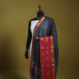 Grey - dharwad cotton dupatta with zari border 10