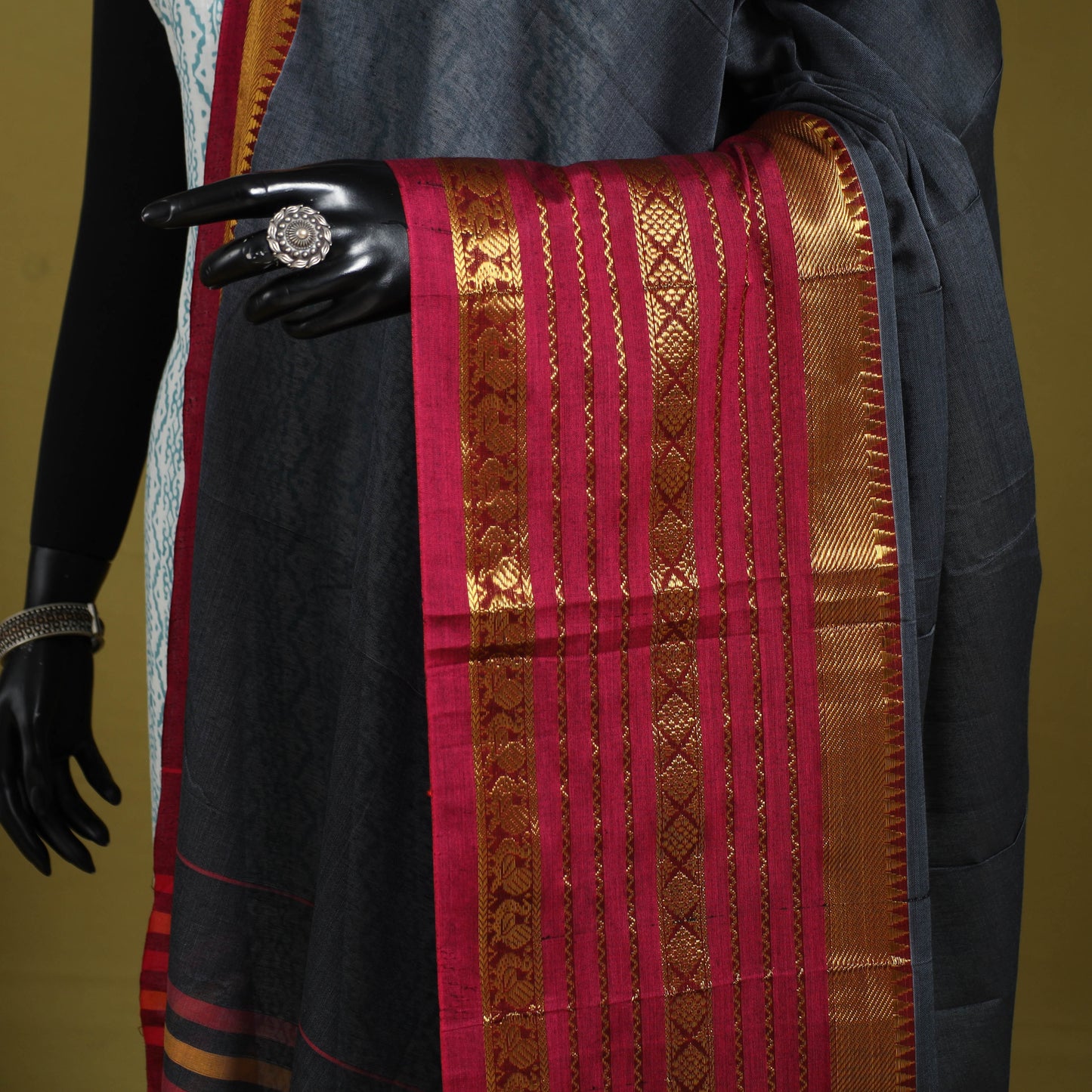 Grey - dharwad cotton dupatta with zari border 10