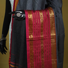 Grey - dharwad cotton dupatta with zari border 10