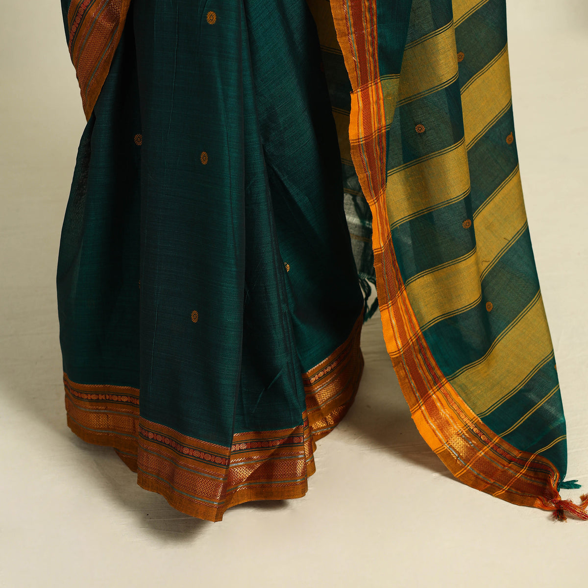 Buy Green Mercerised Cotton Zari Border Dharwad Saree