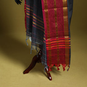 Grey - dharwad cotton dupatta with zari border 10