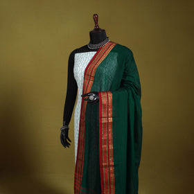 Green - dharwad cotton dupatta with zari border 11