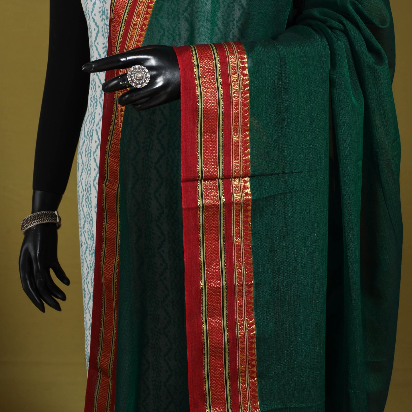 Green - dharwad cotton dupatta with zari border 11