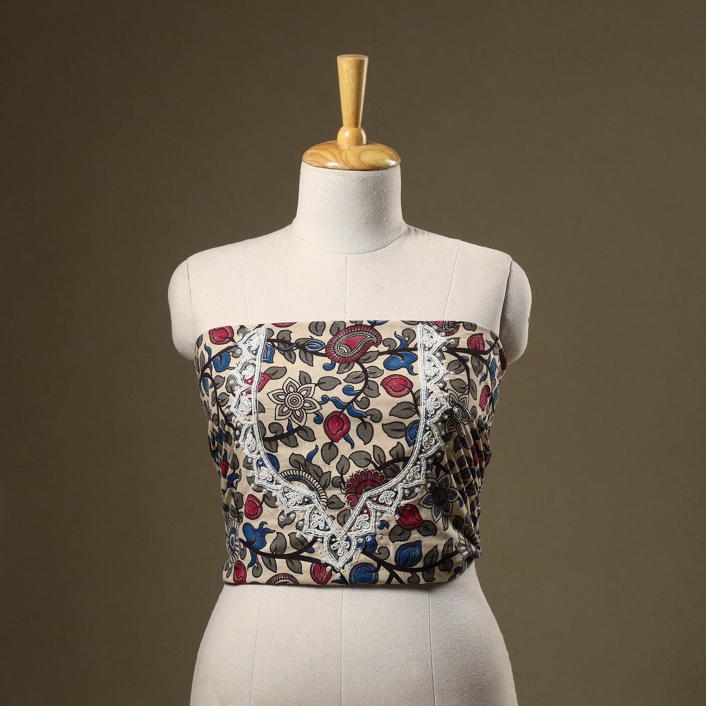 Multicolor Kalamkari Print Hand Embroidery Cotton Blouse Piece