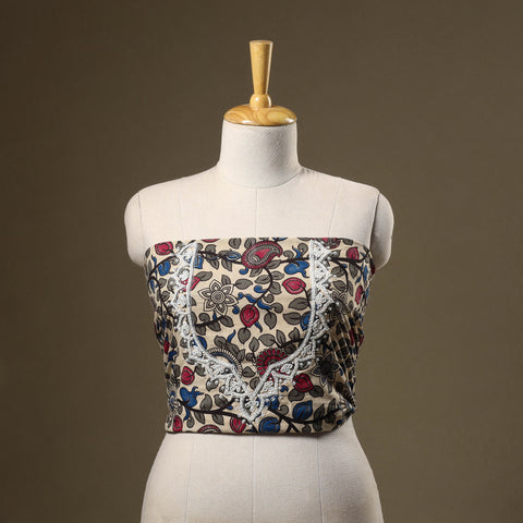 Multicolor Kalamkari Print Hand Embroidery Cotton Blouse Piece