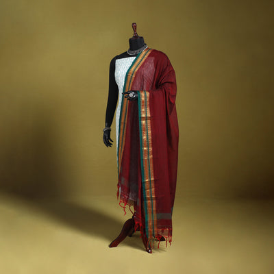 Maroon - dharwad cotton dupatta with zari border 12