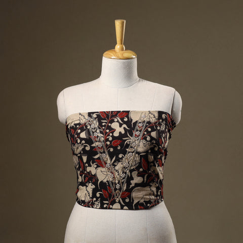 Black Kalamkari Print Hand Embroidery Cotton Blouse Piece