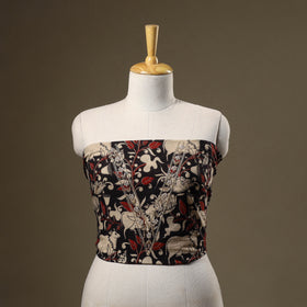Black Kalamkari Print Hand Embroidery Cotton Blouse Piece