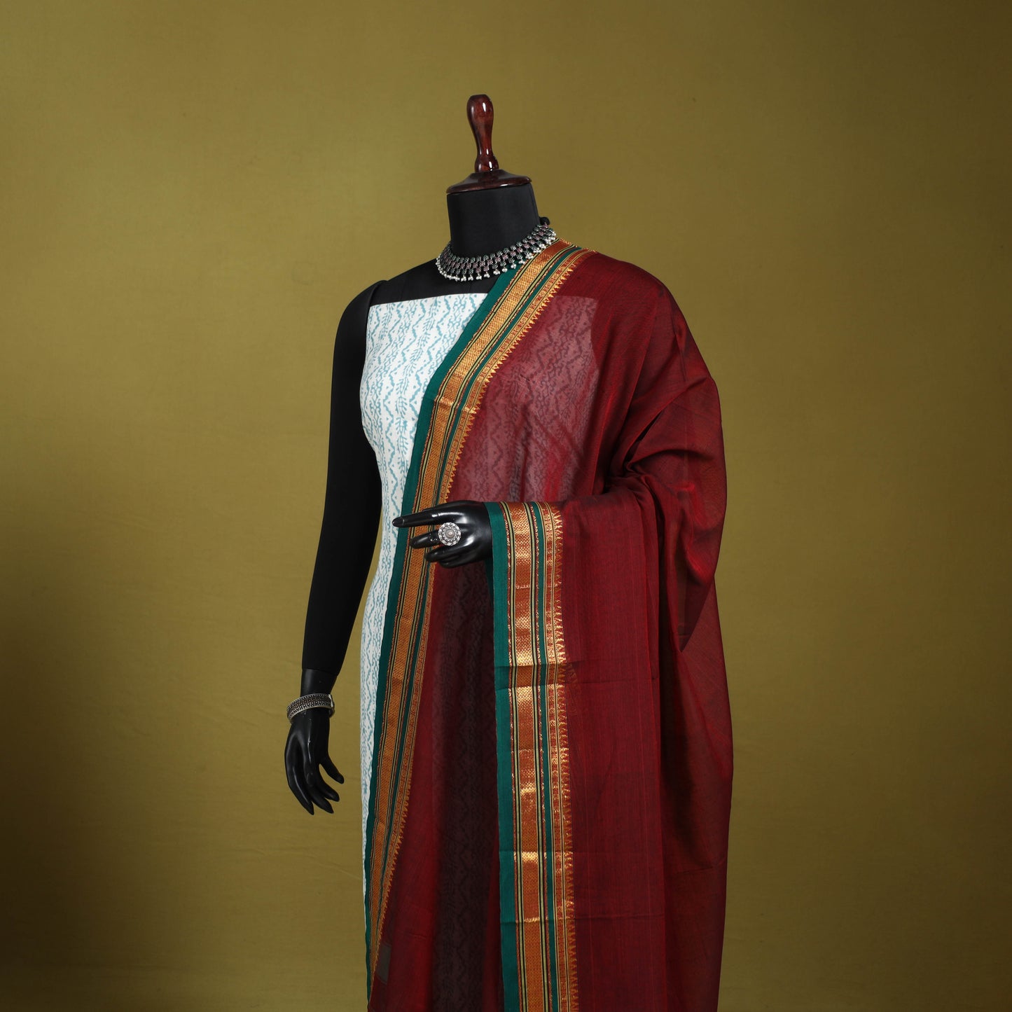 Maroon - dharwad cotton dupatta with zari border 12