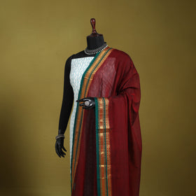 Maroon - dharwad cotton dupatta with zari border 12