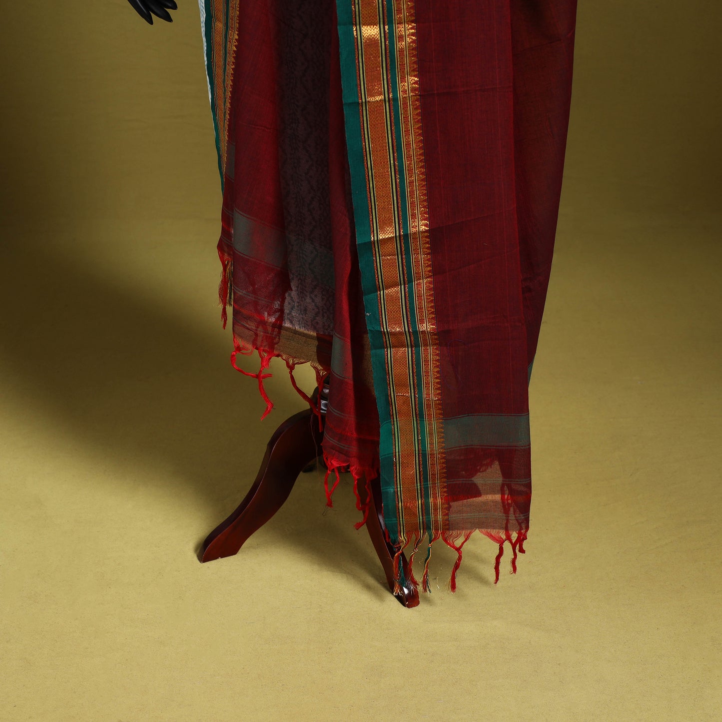 Maroon - dharwad cotton dupatta with zari border 12