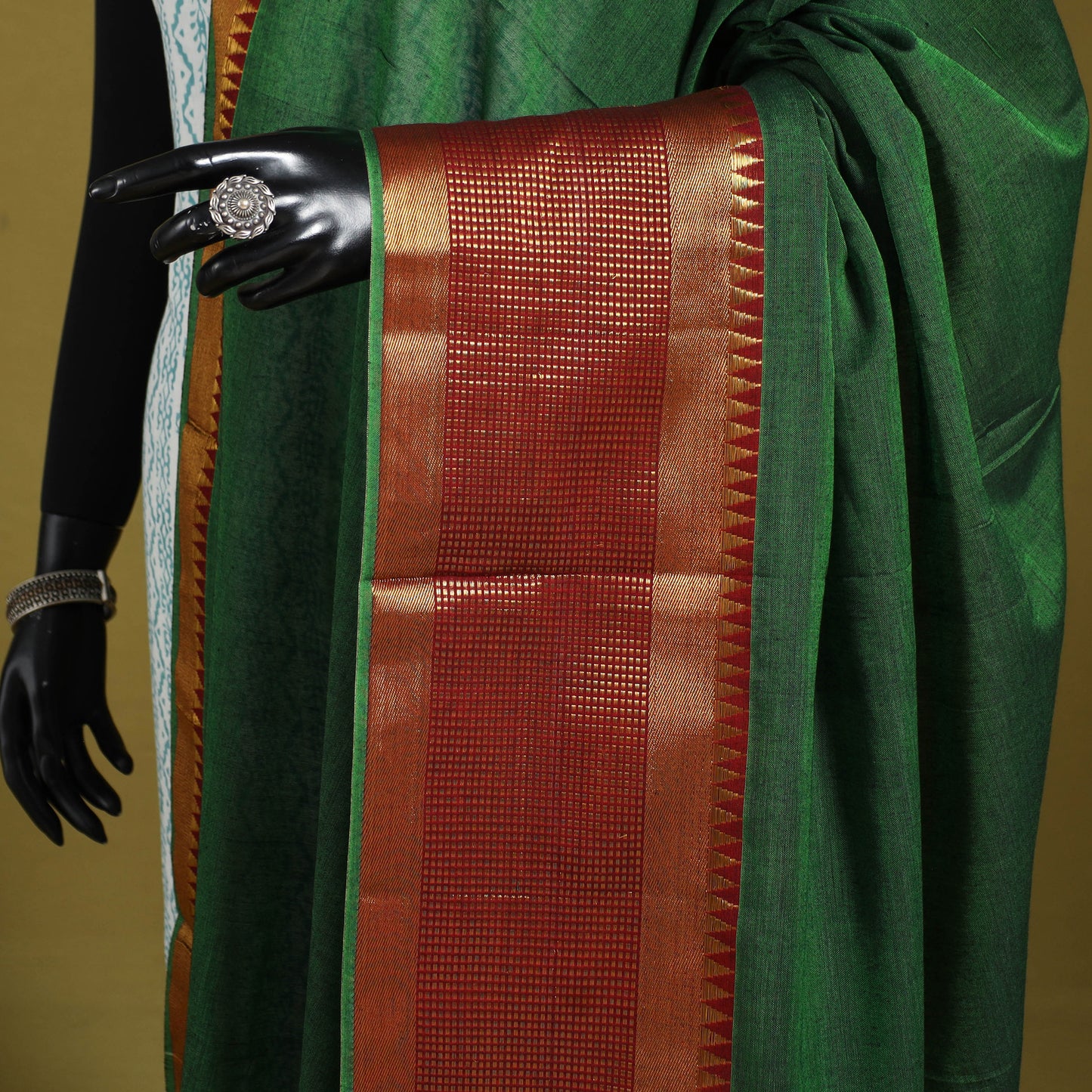 Green - dharwad cotton dupatta with zari border 13