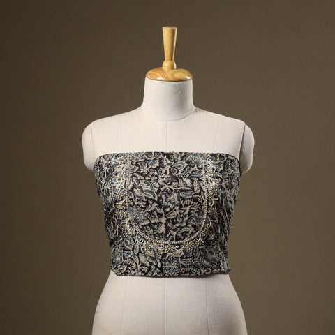 Black - kalamkari hand embroidery cotton blouse piece 20